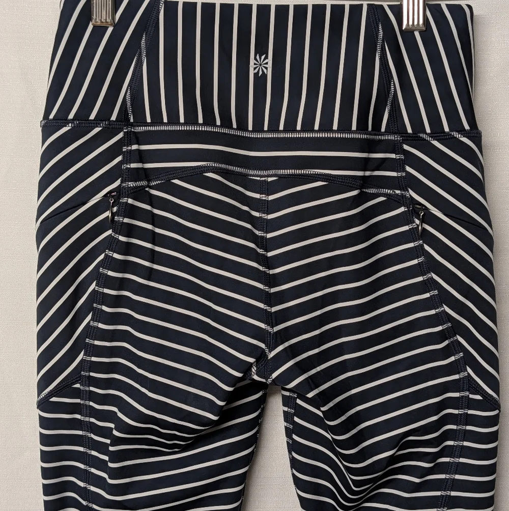 Athleta Navy Blue Striped Yoga Gym Tight Womens Leggings Size XSmall